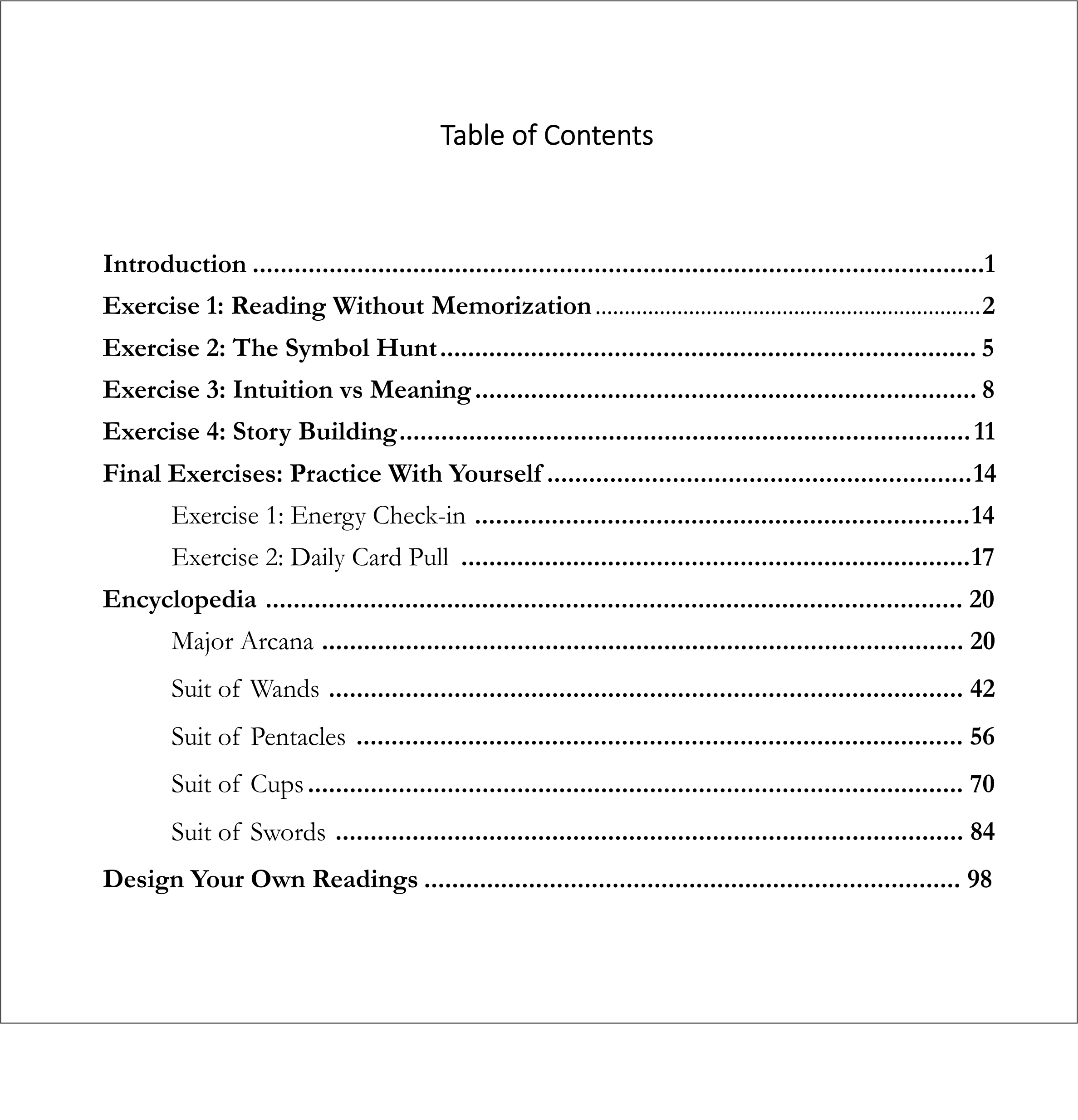 THE ART OF READING TAROT - WORKBOOK